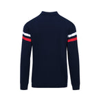 Veste rétro en maille des années 70 pour hommes – Marine vintage avec rayures rouges et blanches à fermeture éclair