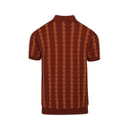 Chemise rétro en tricot des années 70 pour homme – Polo à manches courtes géométrique en teintes rouille et orange