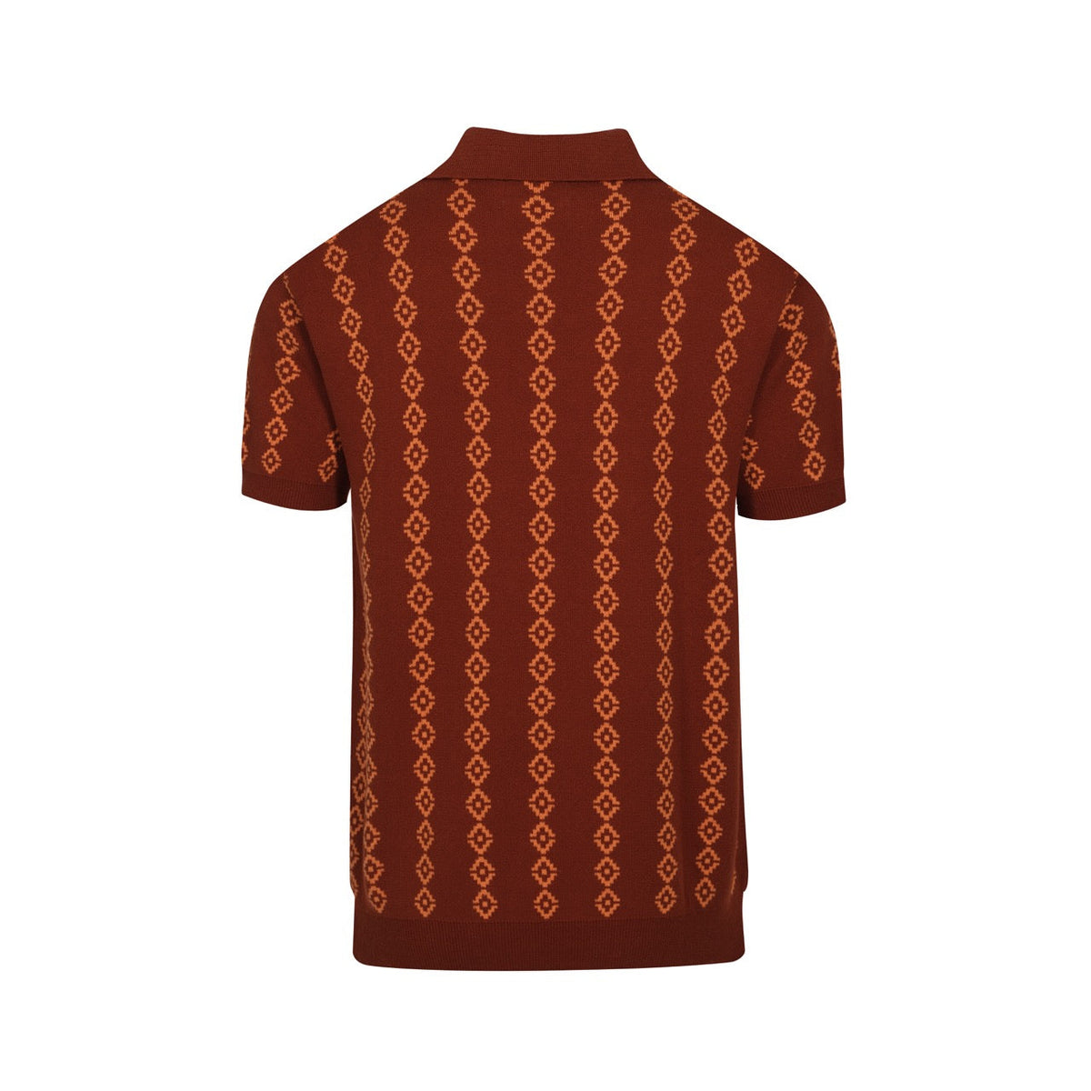 Chemise rétro en tricot des années 70 pour homme – Polo à manches courtes géométrique en teintes rouille et orange