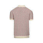 Polo en tricot crème vintage des années 60 pour homme – Motif micro bordeaux rétro
