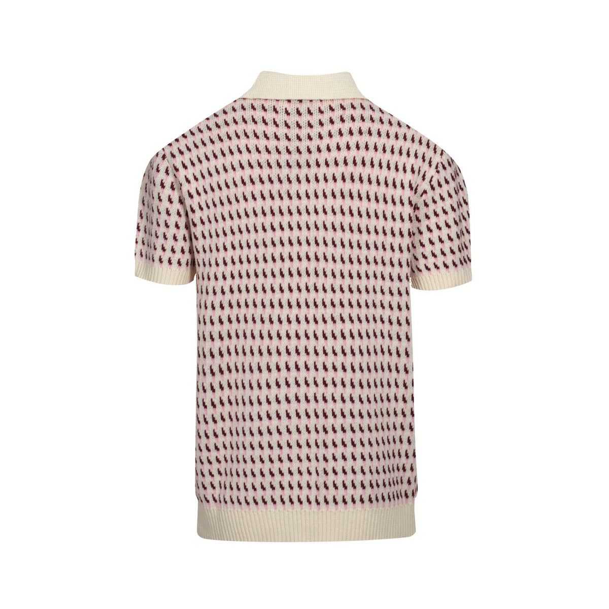 Polo en tricot crème vintage des années 60 pour homme – Motif micro bordeaux rétro