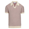 Polo en tricot crème vintage des années 60 pour homme – Motif micro bordeaux rétro