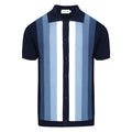 Chemise à rayures verticales rétro des années 60 pour homme – Bleu marine et ciel avec boutons polo