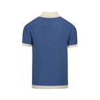 Pull en tricot pour homme style années 70 – Col large rétro à manches courtes bleu