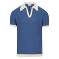 Pull en tricot pour homme style années 70 – Col large rétro à manches courtes bleu