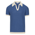 Pull en tricot pour homme style années 70 – Col large rétro à manches courtes bleu