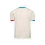 T-shirt tricoté à rayures crème, rouge et bleu 70s – Style rétro sportif