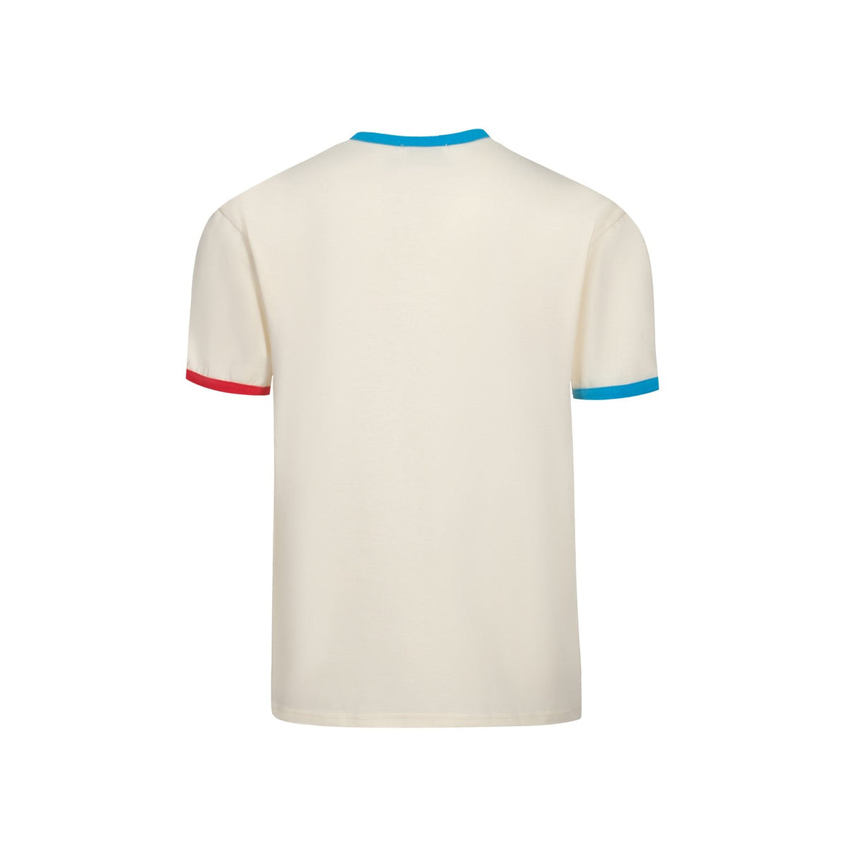 T-shirt tricoté à rayures crème, rouge et bleu 70s – Style rétro sportif