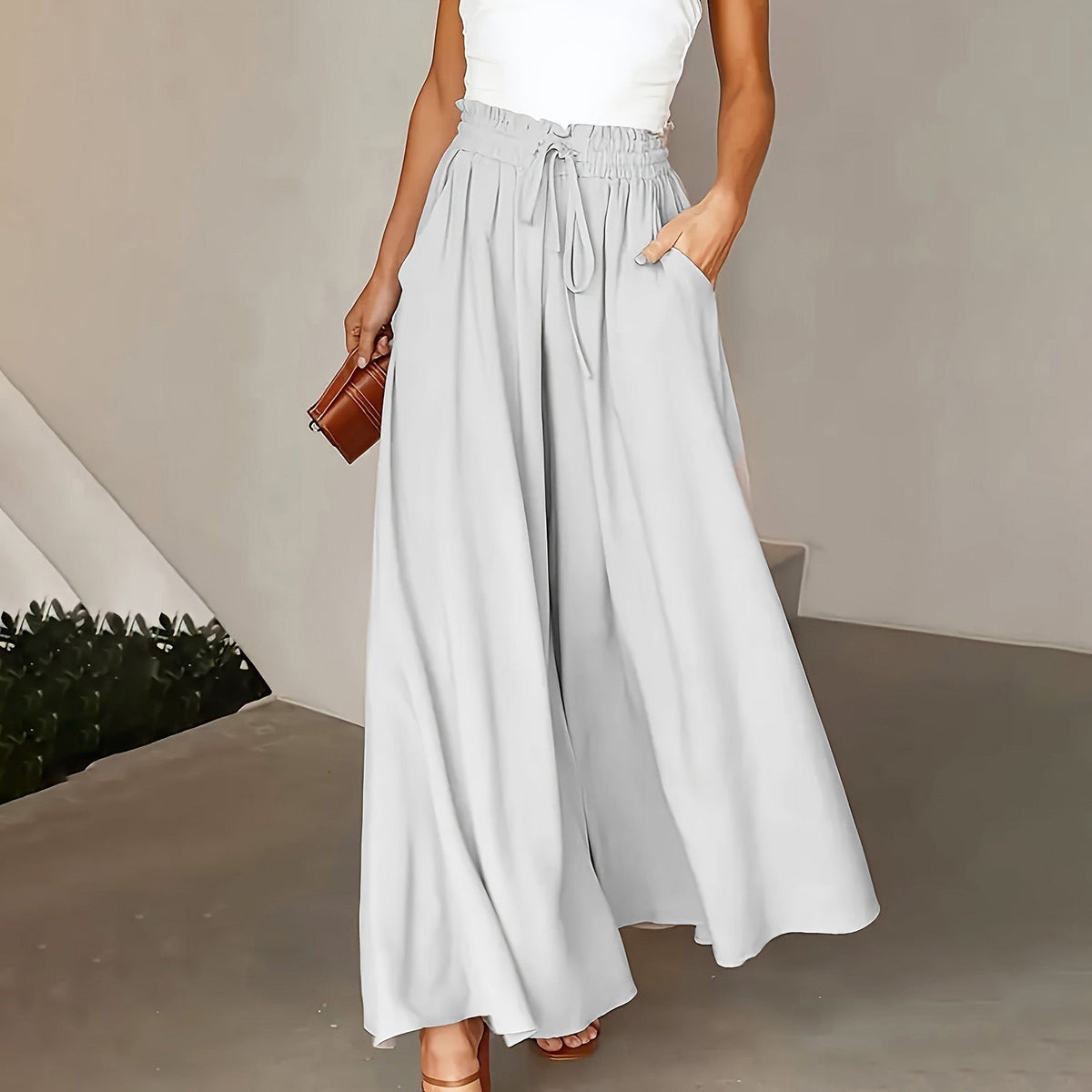 Brigitte | Pantalon Large Fluide à Taille Ajustable
