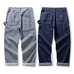 Pantalons cargo rayés rétro pour homme avec poches - Style décontracté pour travailleurs ferroviaires