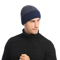 Bonnet en laine double épaisseur pour homme - Nouveau modèle doublé en velours, chaud et tricoté