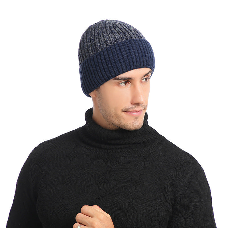 Bonnet en laine double épaisseur pour homme - Nouveau modèle doublé en velours, chaud et tricoté