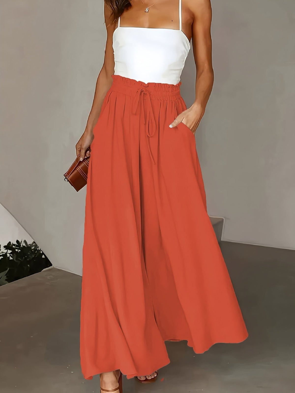 Brigitte | Pantalon Large Fluide à Taille Ajustable