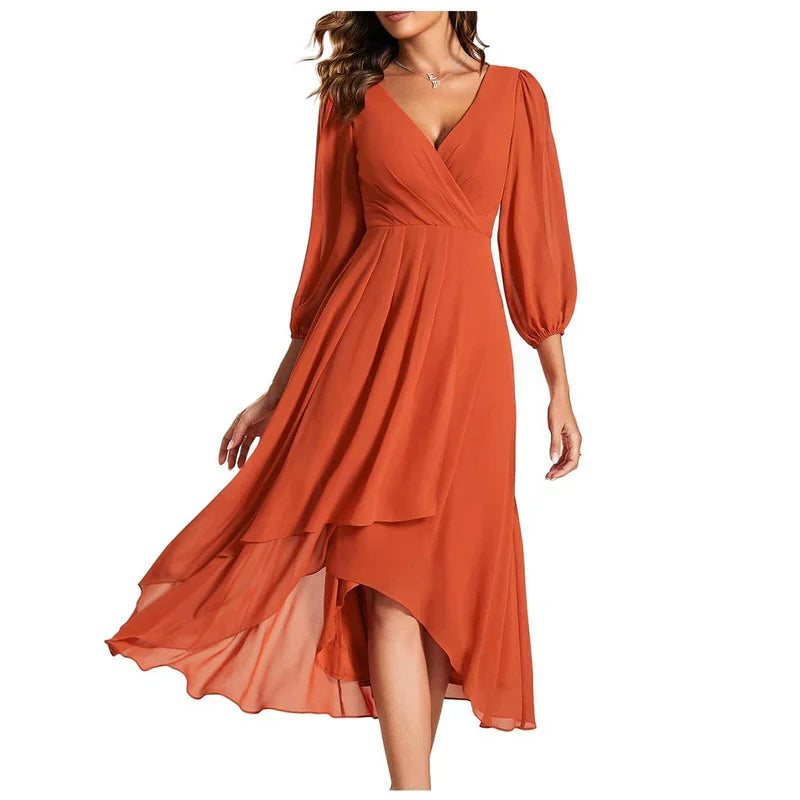 Venlora Mode | Une robe élégante à ourlet asymétrique et manches fluides, pour un look raffiné