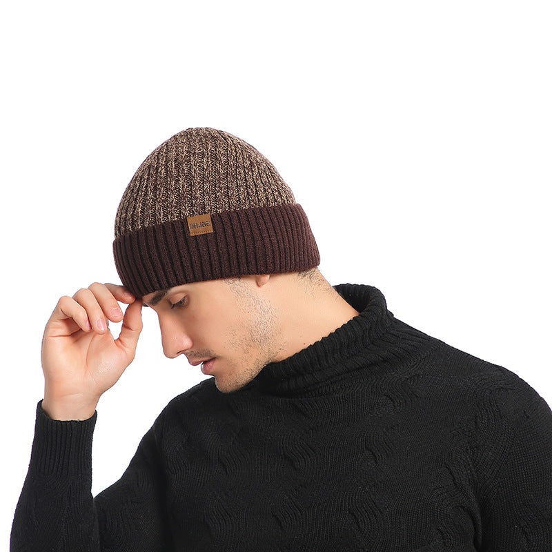 Bonnet en laine double épaisseur pour homme - Nouveau modèle doublé en velours, chaud et tricoté
