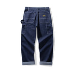 Pantalons cargo rayés rétro pour homme avec poches - Style décontracté pour travailleurs ferroviaires
