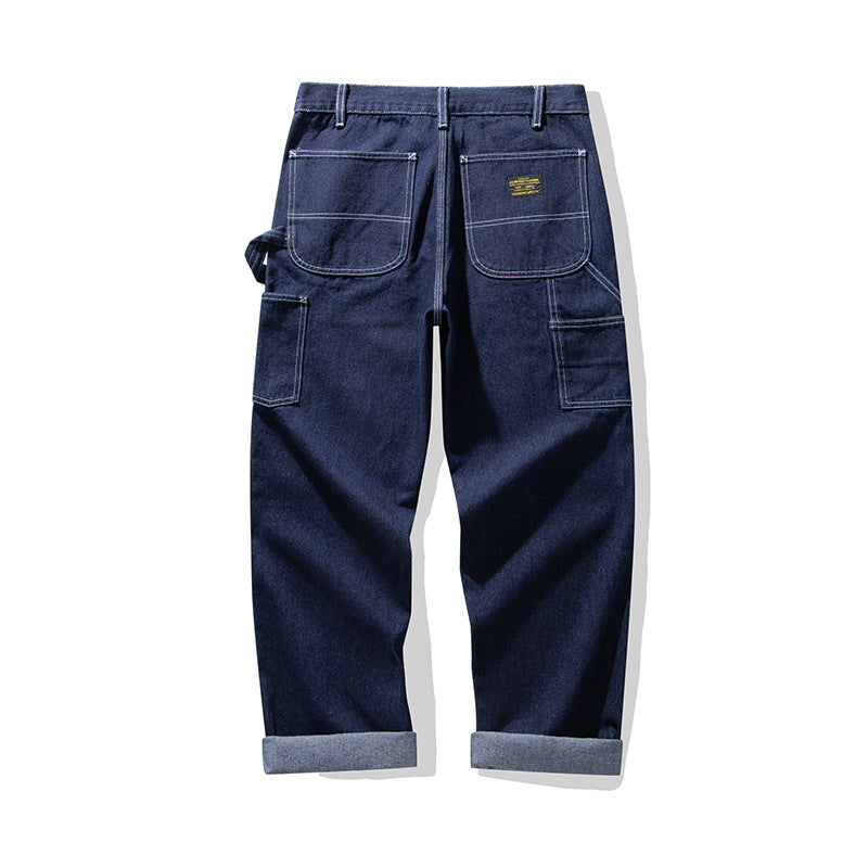 Pantalons cargo rayés rétro pour homme avec poches - Style décontracté pour travailleurs ferroviaires