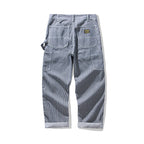 Pantalons cargo rayés rétro pour homme avec poches - Style décontracté pour travailleurs ferroviaires