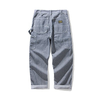 Pantalons cargo rayés rétro pour homme avec poches - Style décontracté pour travailleurs ferroviaires