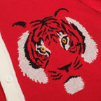 Chemise rétro rouge tricotée pour homme – Polo à boutons avec motif tigre