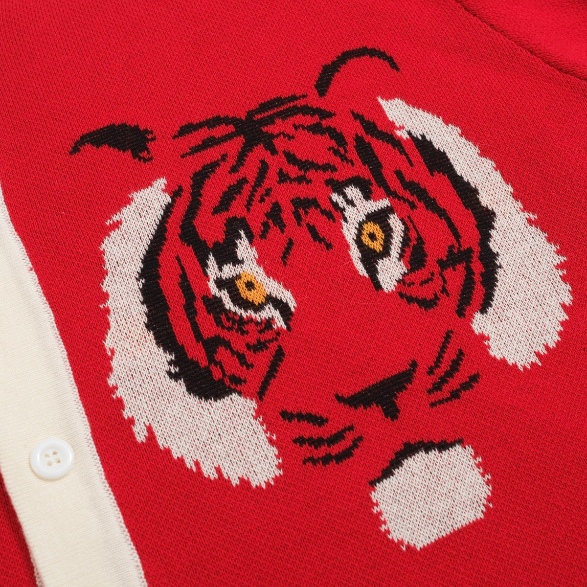 Chemise rétro rouge tricotée pour homme – Polo à boutons avec motif tigre