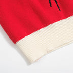 Chemise rétro rouge tricotée pour homme – Polo à boutons avec motif tigre