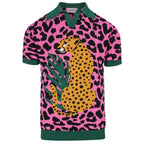 Chemise polo rétro pour homme – Imprimé léopard rose vintage avec motif de guépard