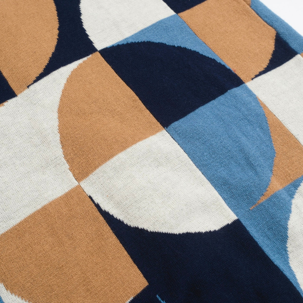 Chemise rétro en maille pour homme – Polo bleu vintage à motifs géométriques avec boutons