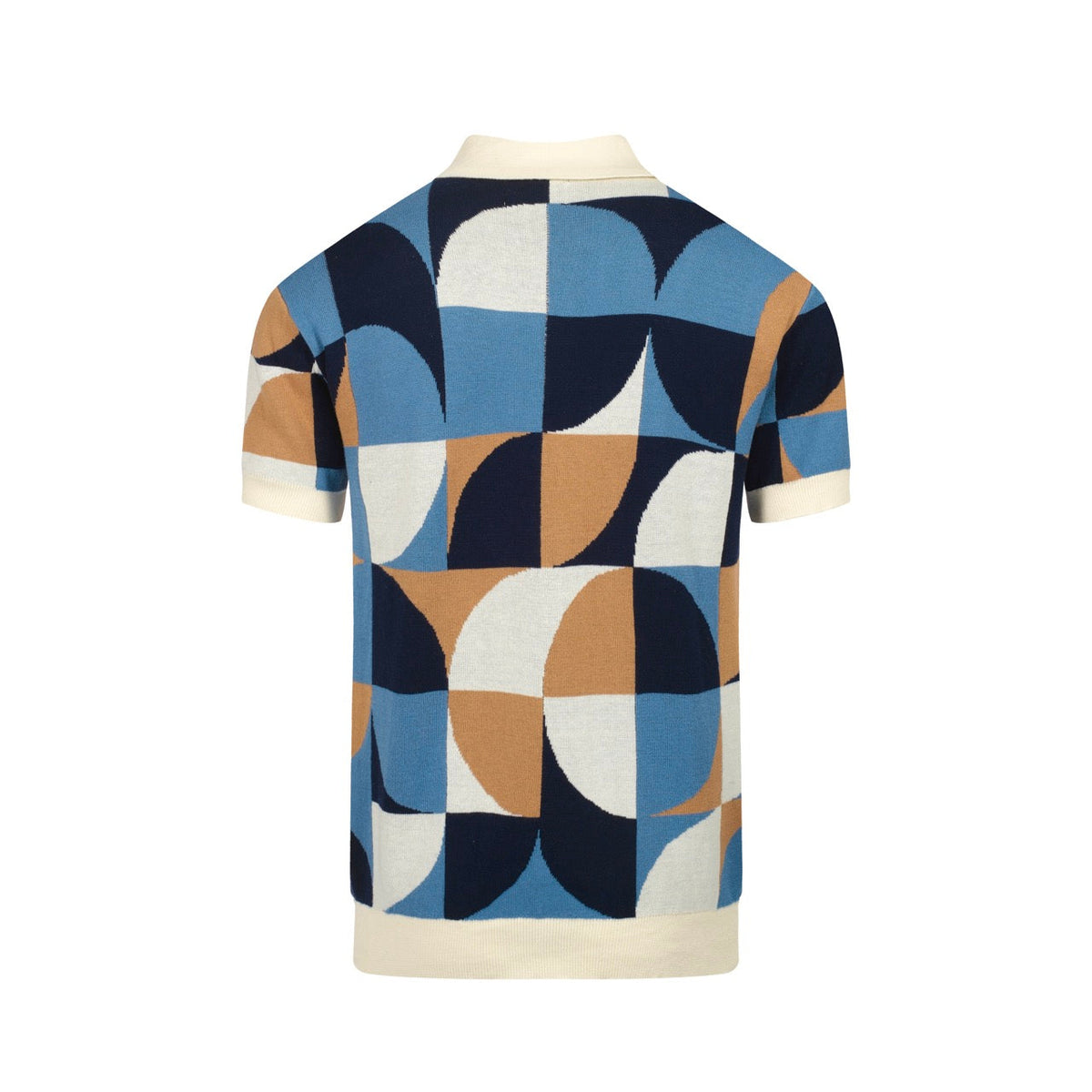 Chemise rétro en maille pour homme – Polo bleu vintage à motifs géométriques avec boutons