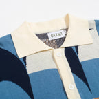 Chemise rétro en maille pour homme – Polo bleu vintage à motifs géométriques avec boutons