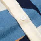 Chemise rétro en maille pour homme – Polo bleu vintage à motifs géométriques avec boutons