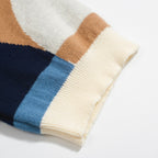 Chemise rétro en maille pour homme – Polo bleu vintage à motifs géométriques avec boutons