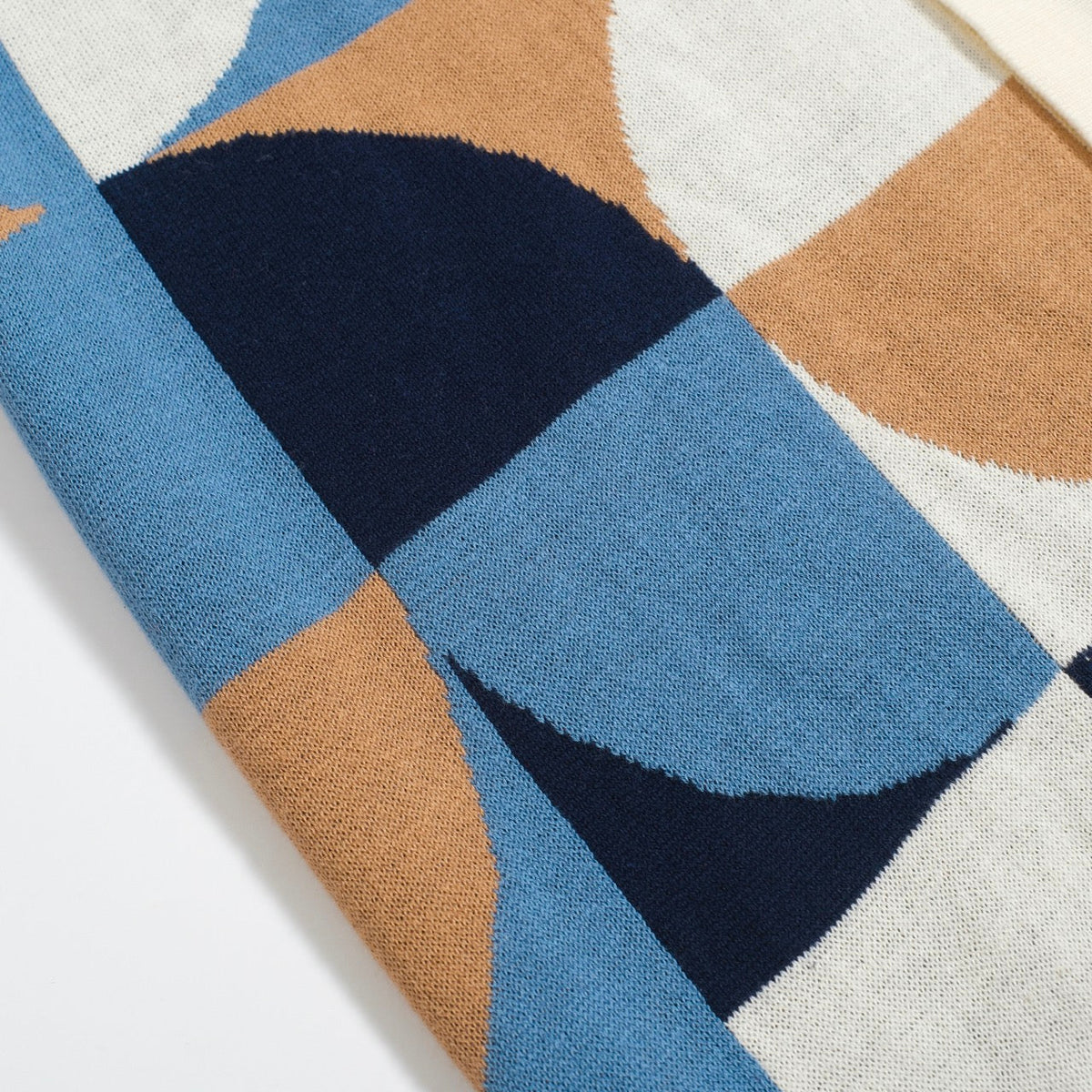Chemise rétro en maille pour homme – Polo bleu vintage à motifs géométriques avec boutons