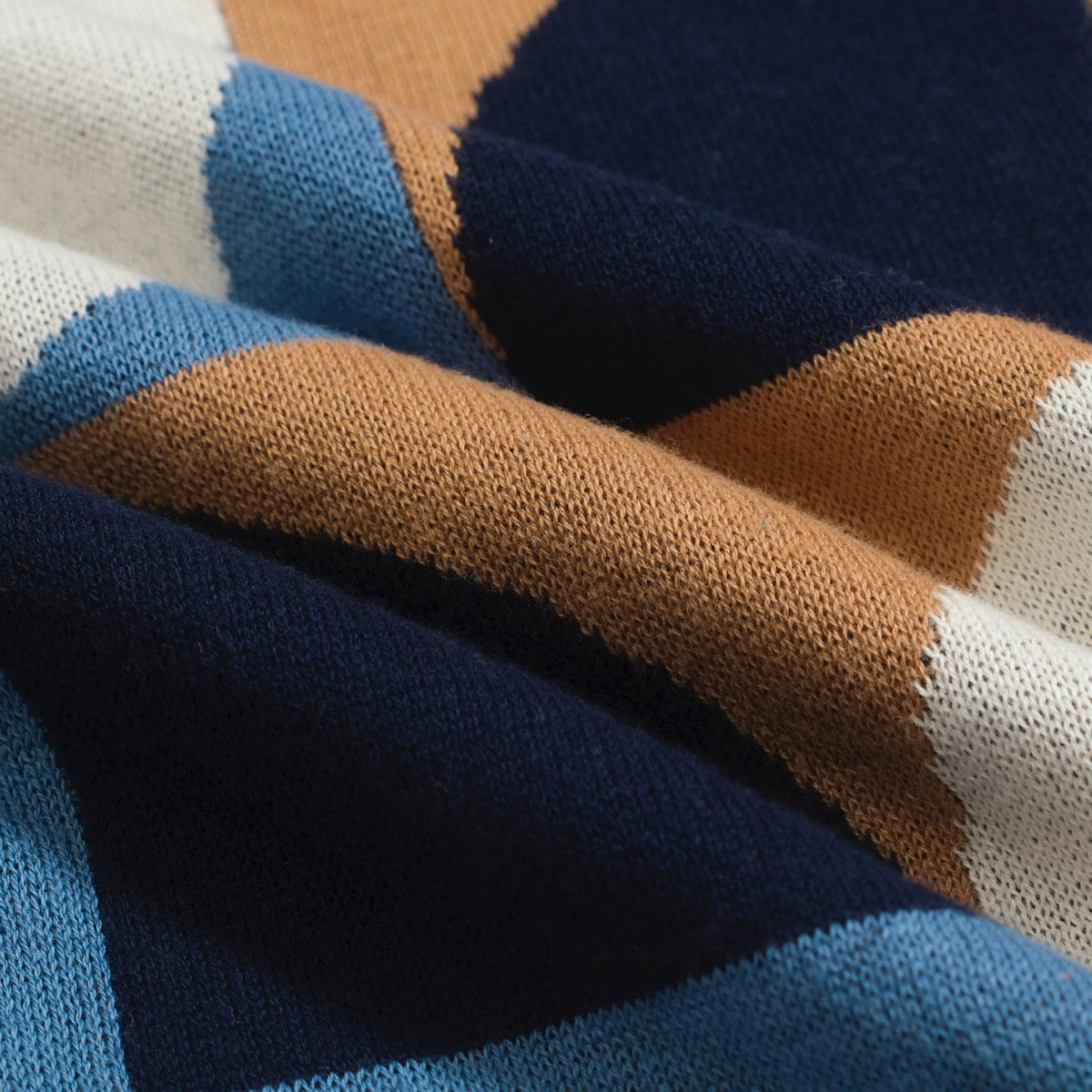 Chemise rétro en maille pour homme – Polo bleu vintage à motifs géométriques avec boutons