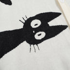 Chemise rétro en maille pour homme – Crème vintage à boutons avec motif de chat noir