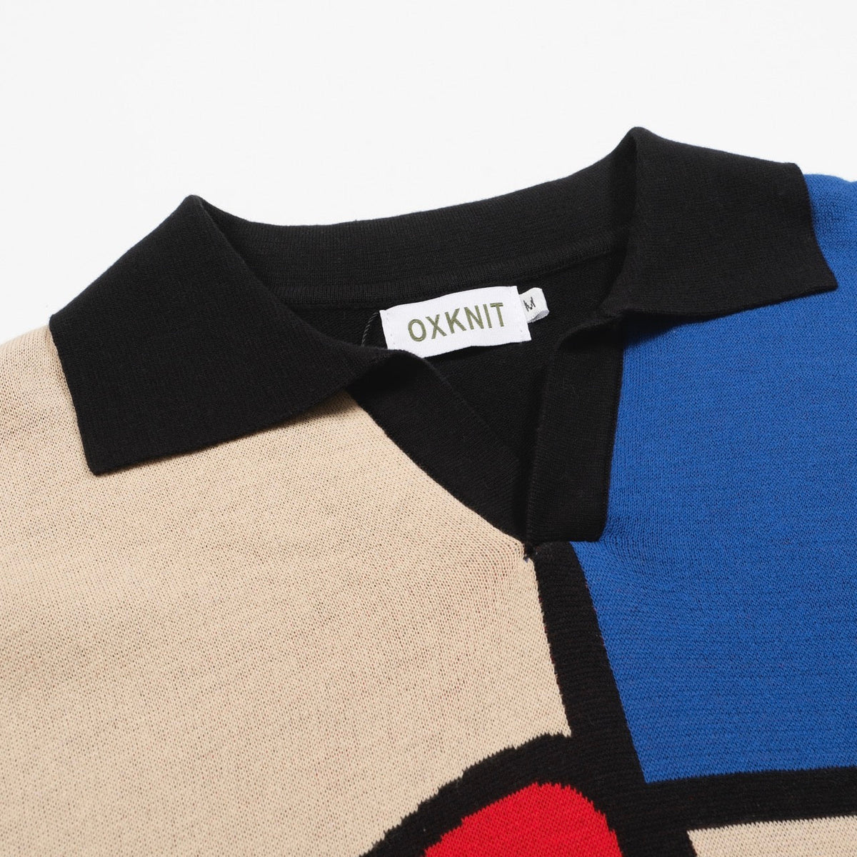 Multicolored Artistic Jacquard Knit Polo for Men with V-Neck