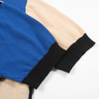 Multicolored Artistic Jacquard Knit Polo for Men with V-Neck