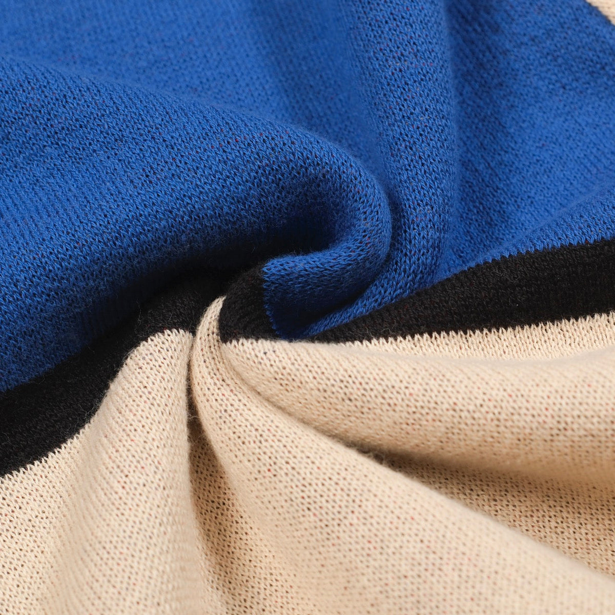 Multicolored Artistic Jacquard Knit Polo for Men with V-Neck