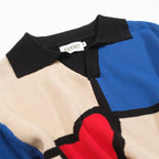 Multicolored Artistic Jacquard Knit Polo for Men with V-Neck