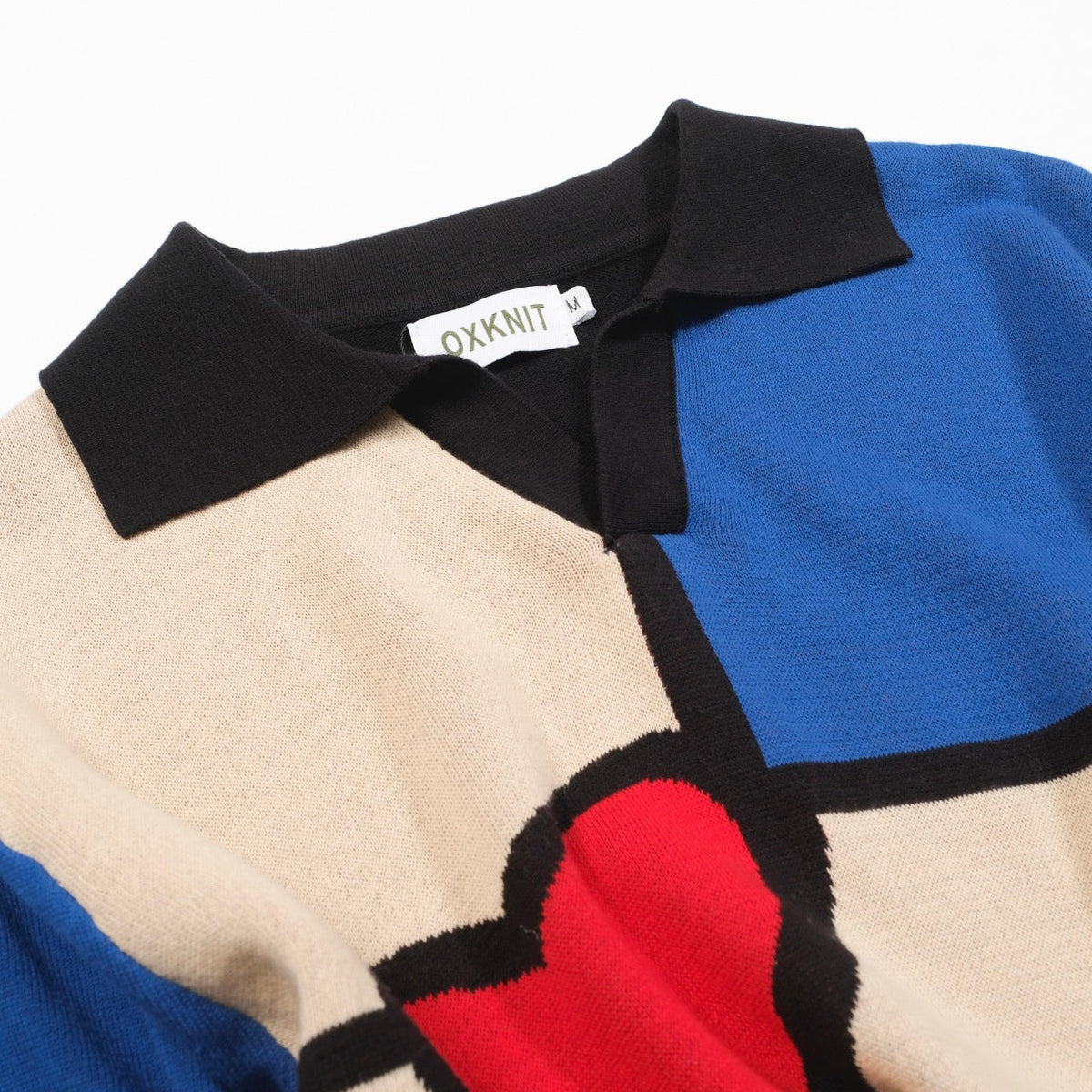 Multicolored Artistic Jacquard Knit Polo for Men with V-Neck