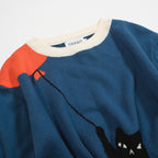 Hommes T-shirt en tricot bleu avec motif de chat - Créé par Lim Heng Swee
