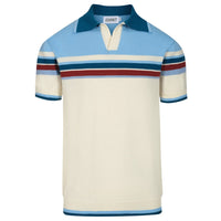 Chemise polo vintage à rayures bleues pour homme, col en V
