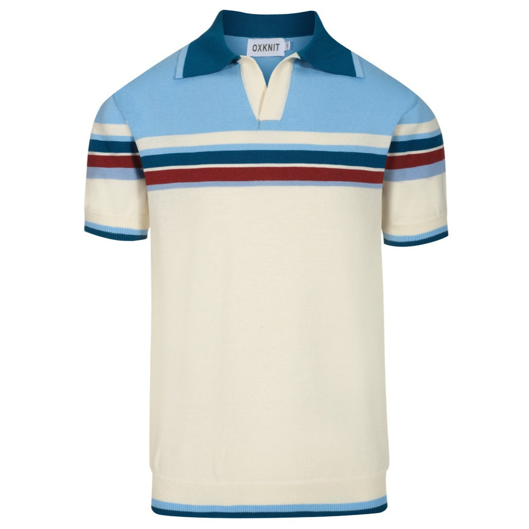 Chemise polo vintage à rayures bleues pour homme, col en V