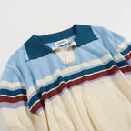 Chemise polo vintage à rayures bleues pour homme, col en V