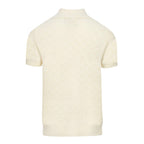 Chemise polo rétro blanc cassé à texture, col V pour homme
