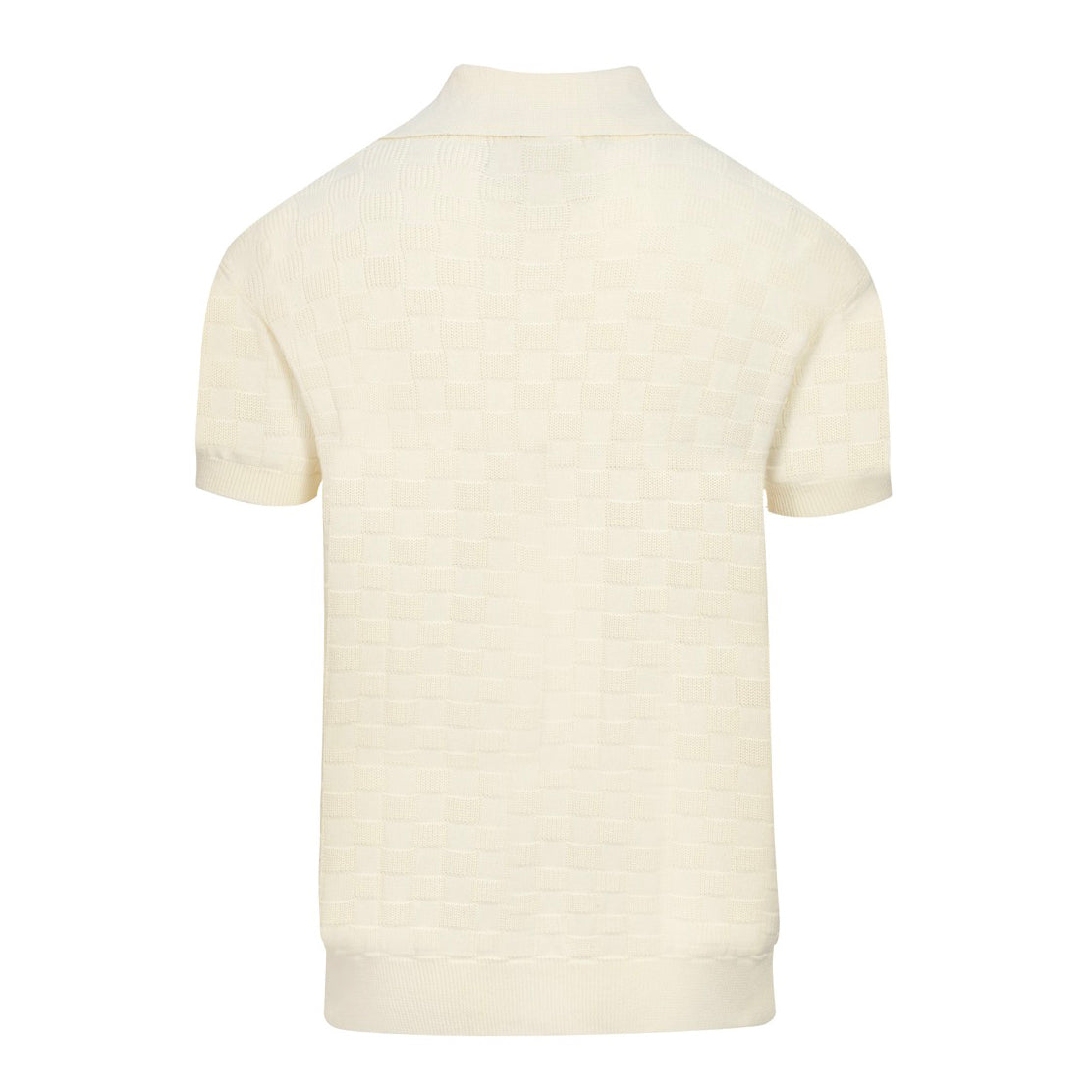 Chemise polo rétro blanc cassé à texture, col V pour homme
