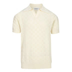 Chemise polo rétro blanc cassé à texture, col V pour homme