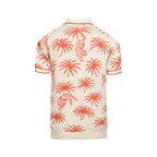 V-Neck Men's White Jacquard Tiger Palm Coconut Knit Polo