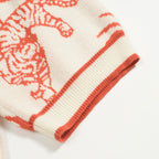 V-Neck Men's White Jacquard Tiger Palm Coconut Knit Polo
