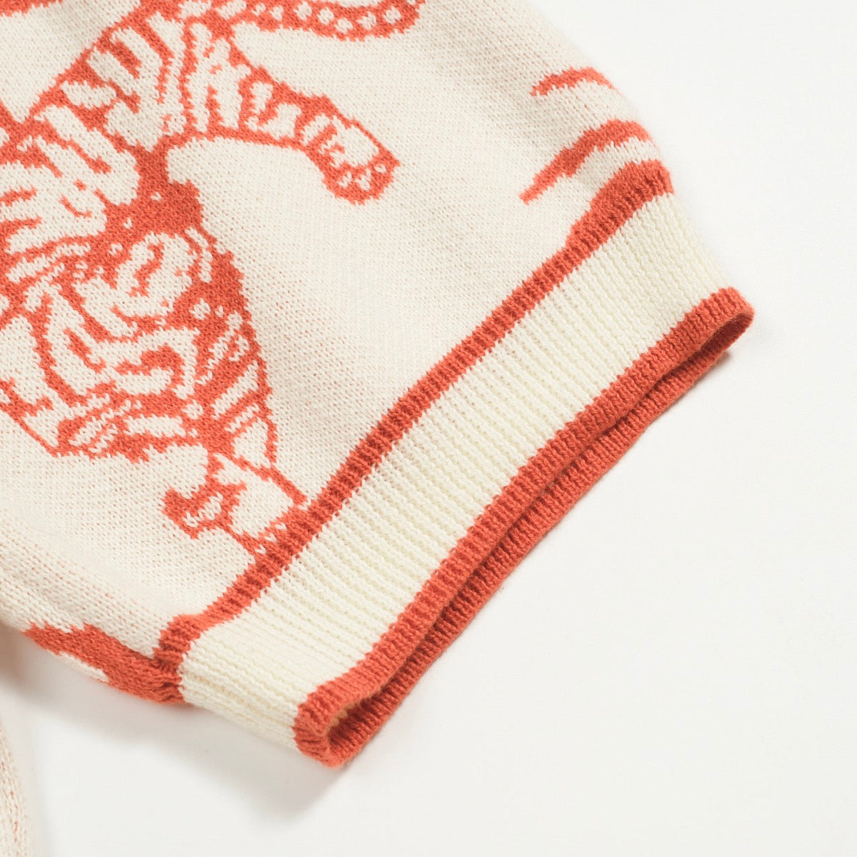 V-Neck Men's White Jacquard Tiger Palm Coconut Knit Polo